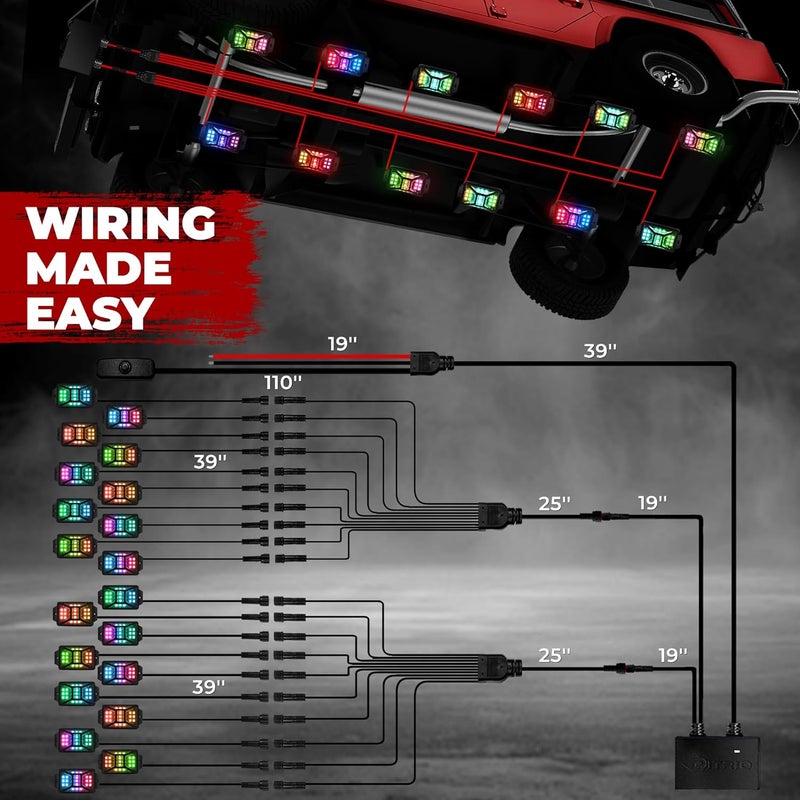 DITRIO 20 Pods Five Sided RGB Rock Lights for Trucks Jeep UTV SUV ATV, Multi Chasing Color App/Remote Control Led Rock Lights with Music Mode, Waterproof Exterior Underglow Kits for Cars - Image 5